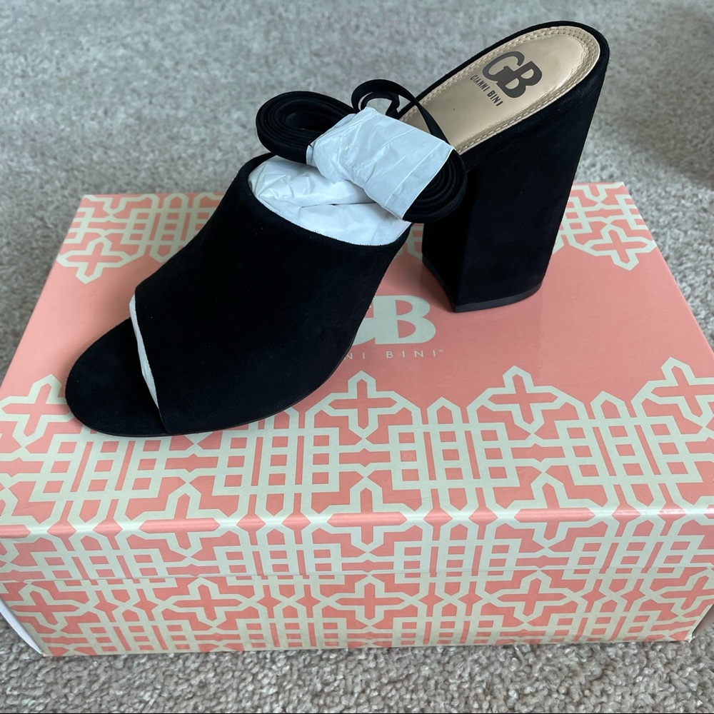 Gianni Bini Ankle Wrap Block Heel Black Mules